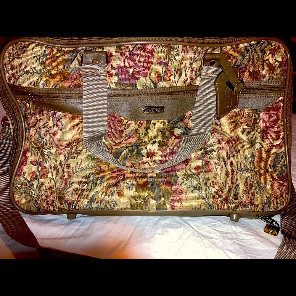 Jaguar Brown Floral Printed Luggage Bag w/ Straps & Handles